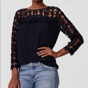 Loft Navy Blue Long sleeve lace top